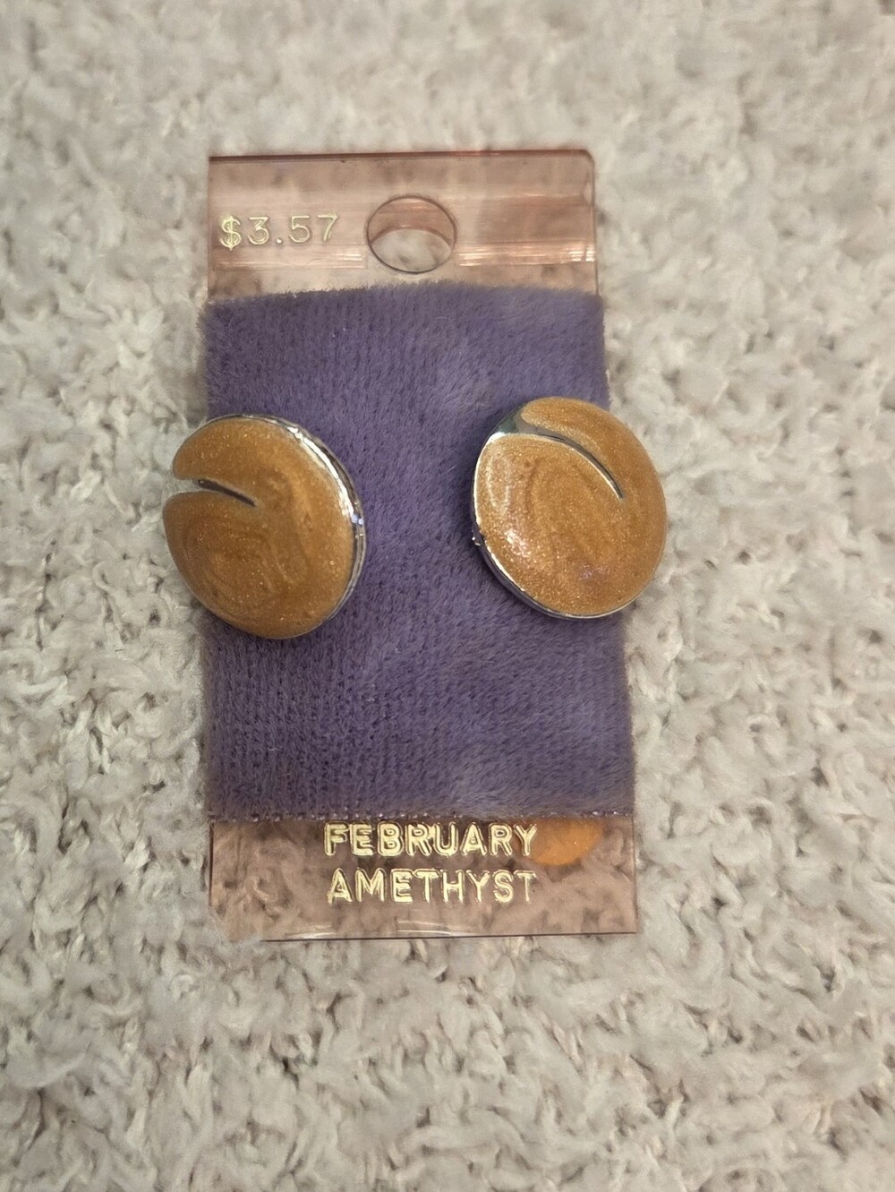 Gold Shimmer Enamel Swirl Stud Earrings Silver Tone Round Vintage Style